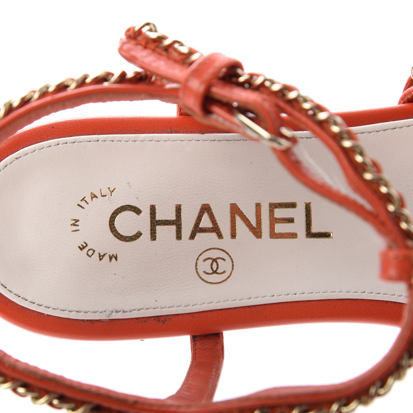 Kid Chain CC Logo Thong Sandals 39 Orange