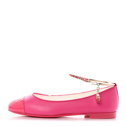Chanel Lambskin Patent Calfskin Cap Toe Ankle Chain Ballerina Flats 37 Pink 1 of 10