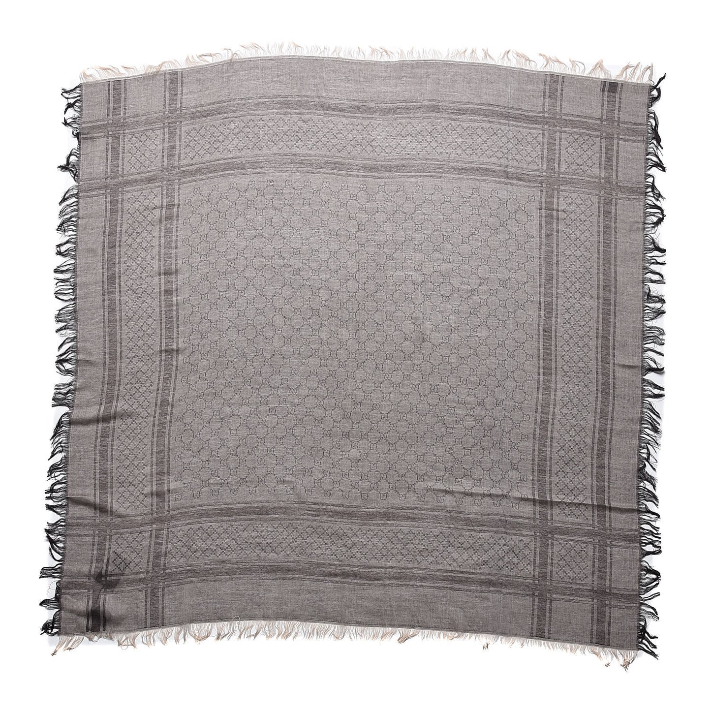 Wool Silk GG Monogram Diamante Plaid Surviee Shawl Beige Dark Brown