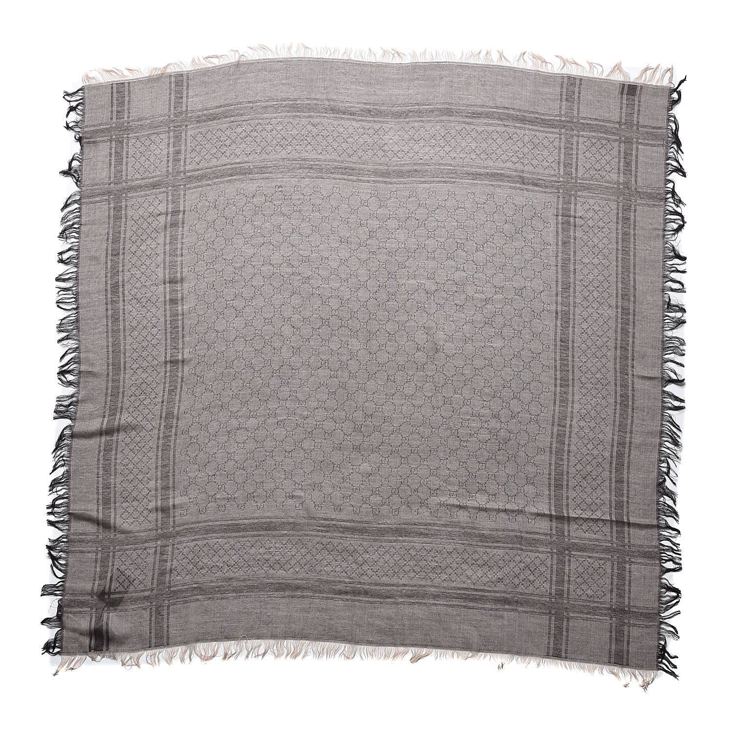 Gucci Wool Silk GG Monogram Diamante Plaid Surviee Shawl Beige Dark Brown 3 of 5