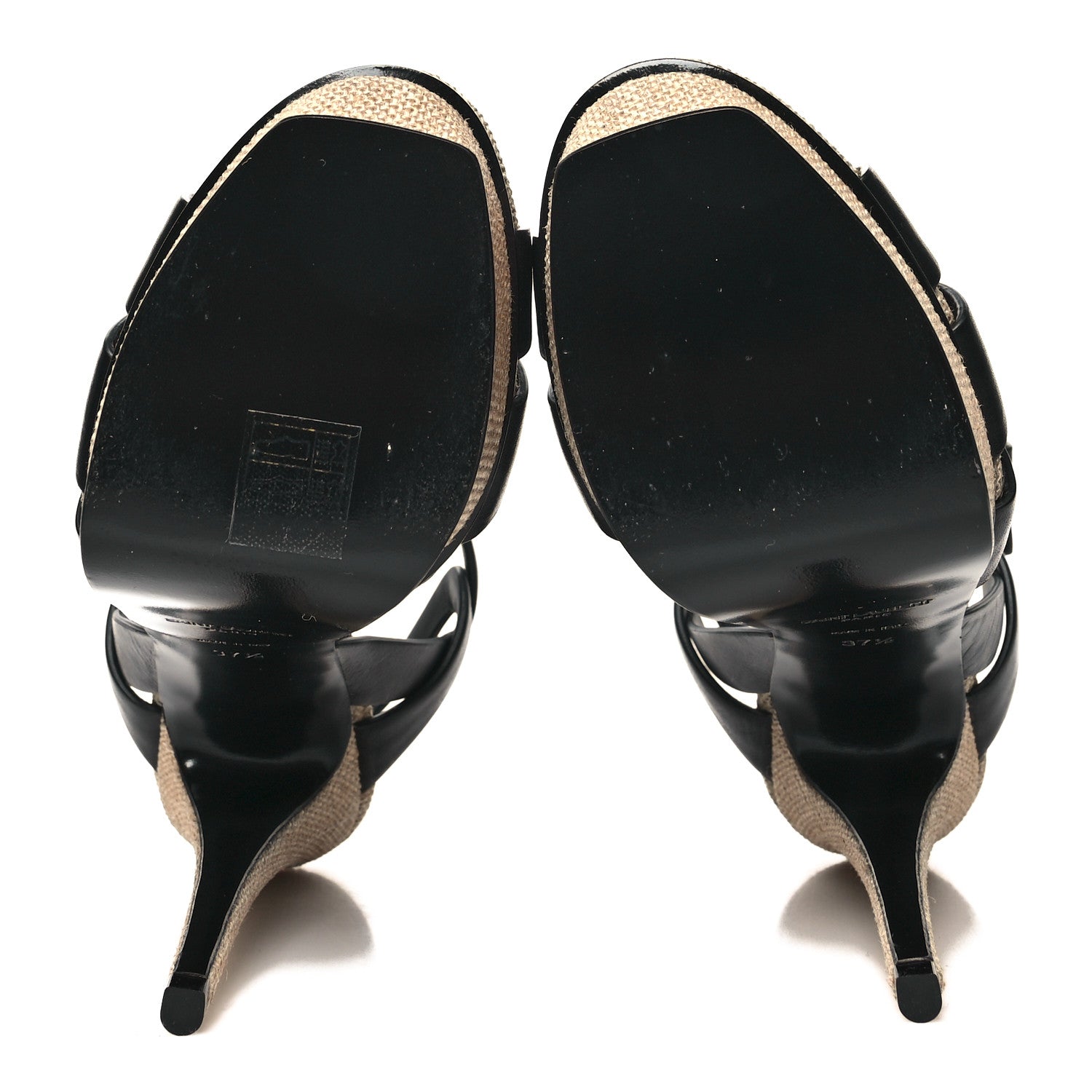 Saint Laurent Calfskin Canvas Tribute 105 Platform Sandals 37.5 Black 5 of 10