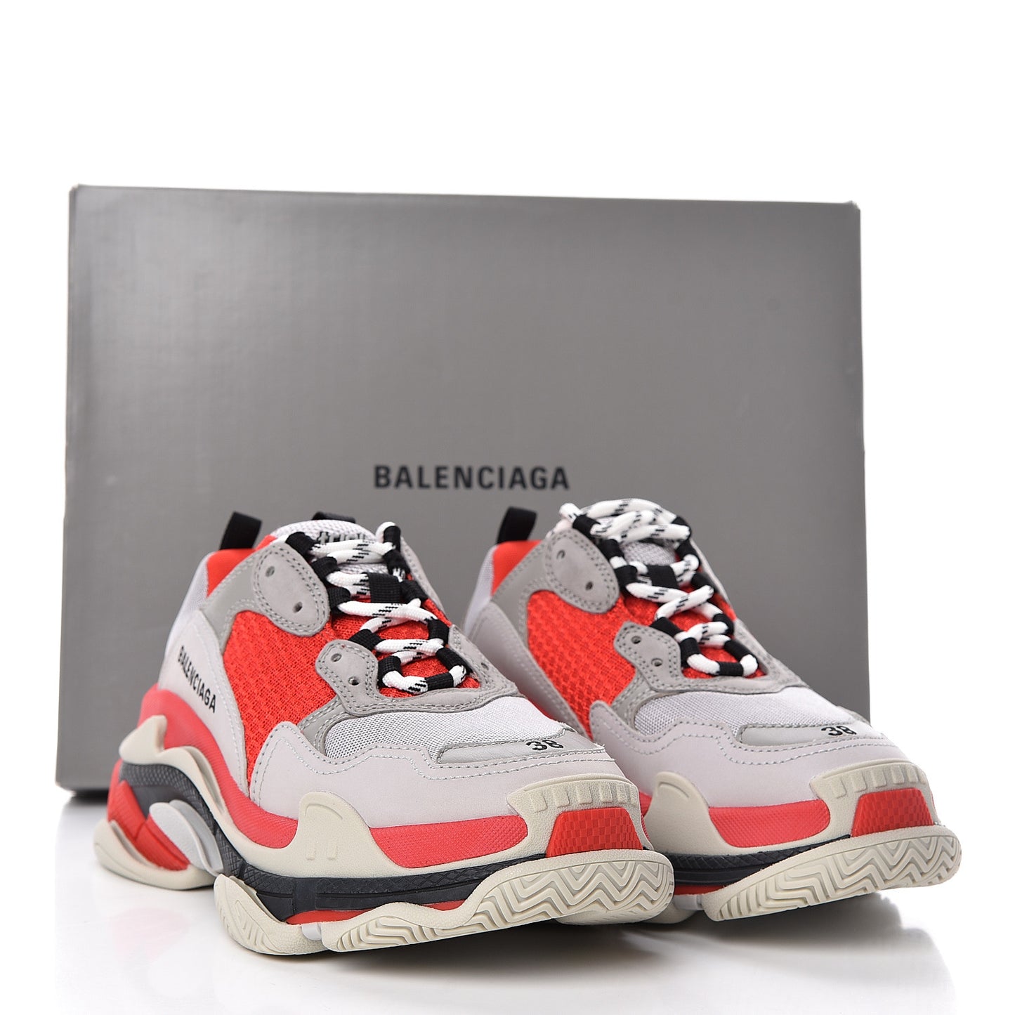 Fabric Mesh Womens Triple S Sneakers 38 Red Grey White