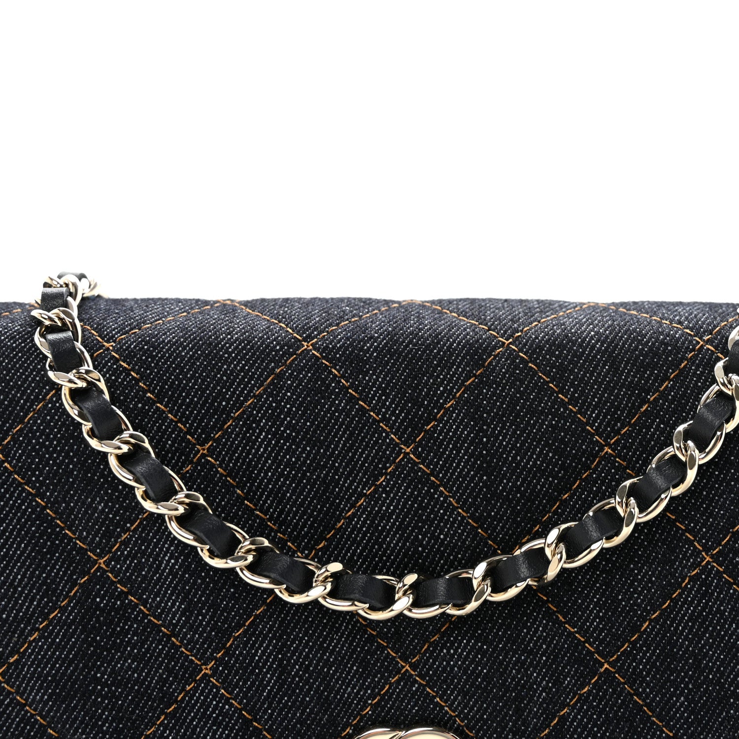 Chanel Denim Quilted CC Turnlock Wallet On Chain WOC Dark Blue Orange 9 of 12