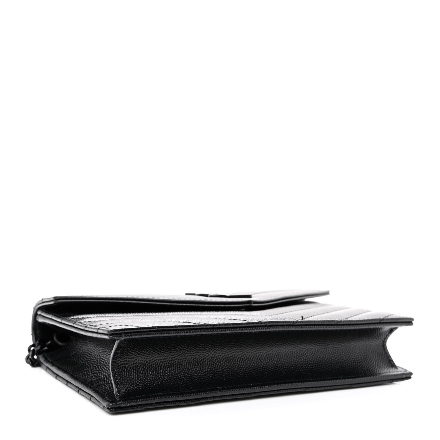Grain De Poudre Matelasse Chevron Monogram Monochrome Envelope Chain Wallet Black
