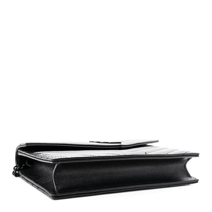 Saint Laurent Grain De Poudre Matelasse Chevron Monogram Monochrome Envelope Chain Wallet Black 4 of 12