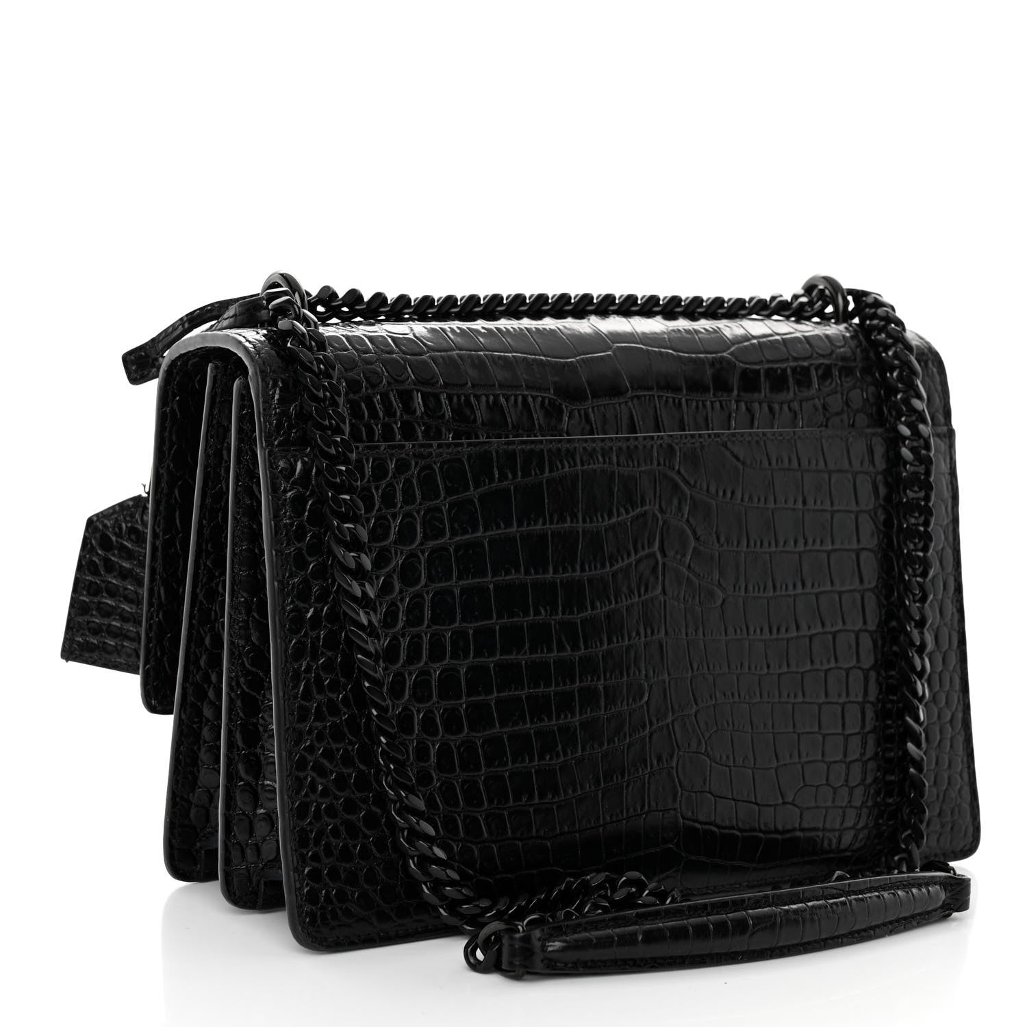 Saint Laurent Calfskin Crocodile Embossed Medium Monochrome Monogram Sunset Black 3 of 11