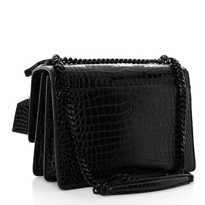 Saint Laurent Calfskin Crocodile Embossed Medium Monochrome Monogram Sunset Black 3 of 11