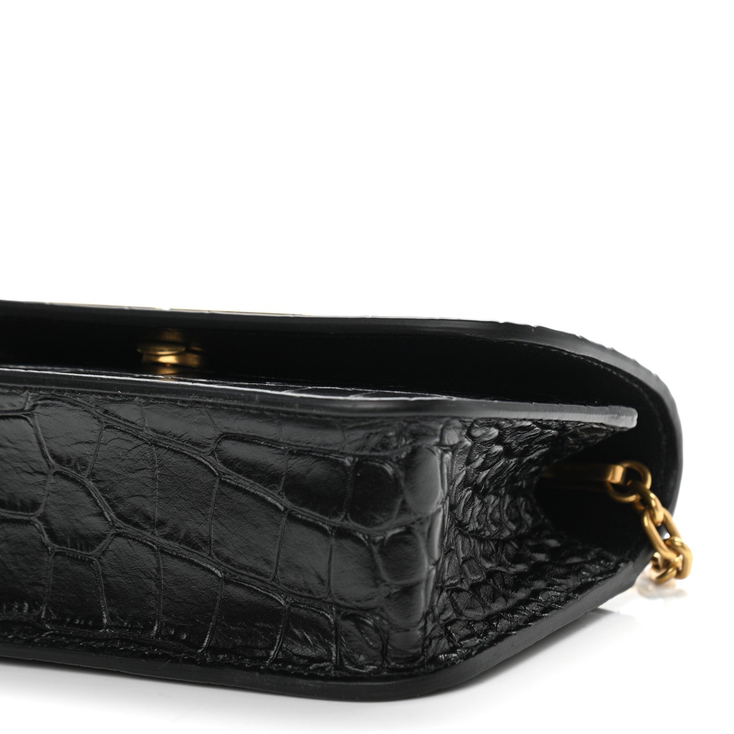 Balenciaga Extra Supple Calfskin Crocodile Embossed Gossip Wallet On Chain Black 10 of 10