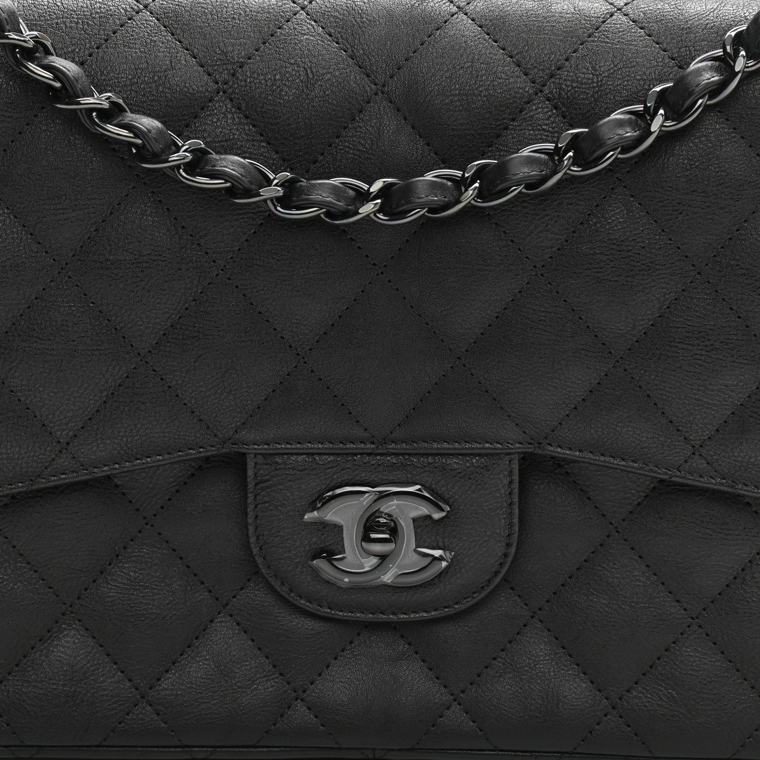 Chanel Crumpled Calfskin Quilted Jumbo Double Flap So Black 8 of 12
