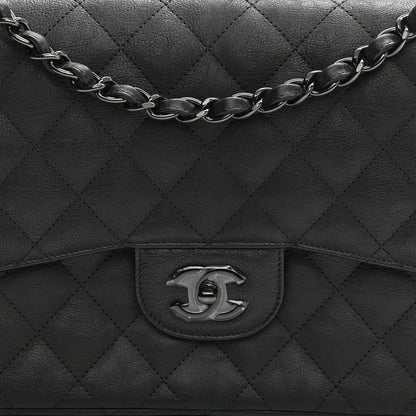 Chanel Crumpled Calfskin Quilted Jumbo Double Flap So Black 8 of 12
