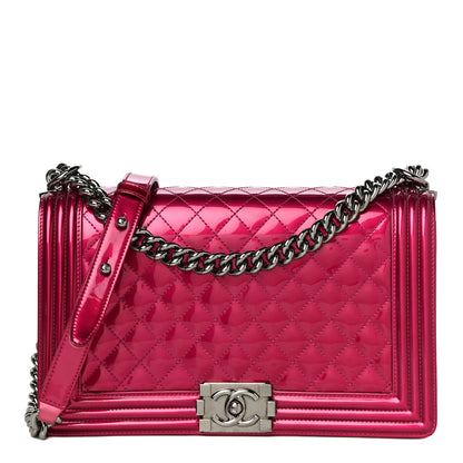 Chanel Metallic Patent Quilted New Medium Boy Flap Fuchsia 1 of 25