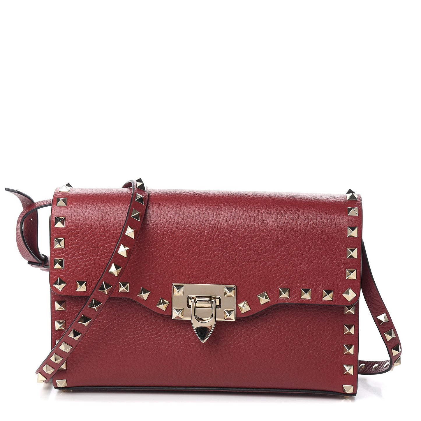 Pebbled Calfskin Medium Rockstud Flip Lock Crossbody Bag Rubino