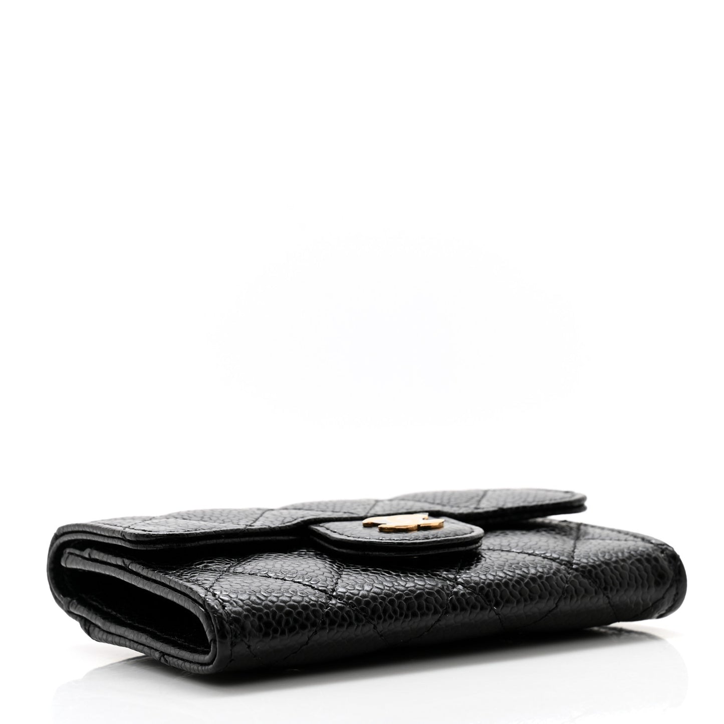 Caviar Quilted Flap Card Holder Wallet Black