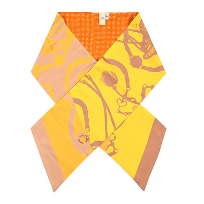 Hermes Silk Festival des Amazones Tattoo à Pois Maxi Twilly Jaune Beige Dore Potiron 1 of 4