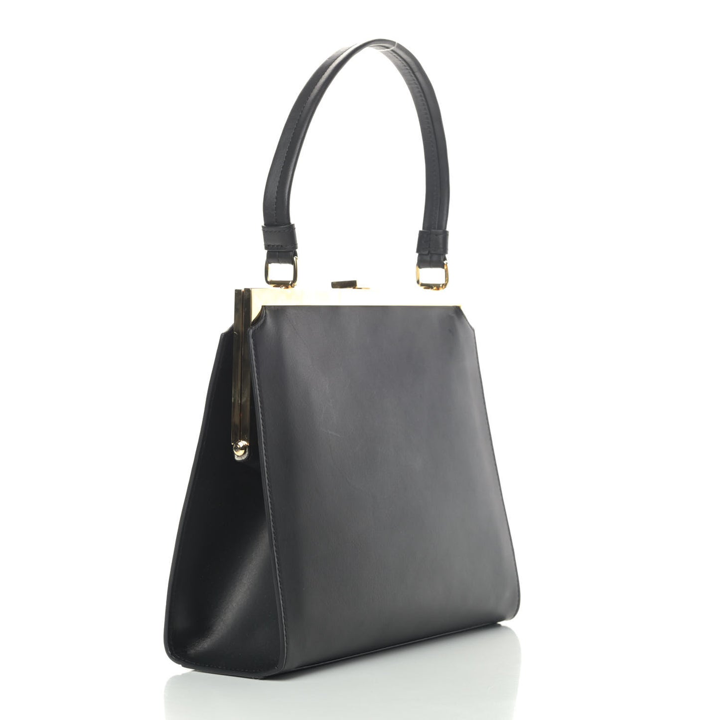 Vegetable Tanned Calfskin Elegant Top Handle Bag Black