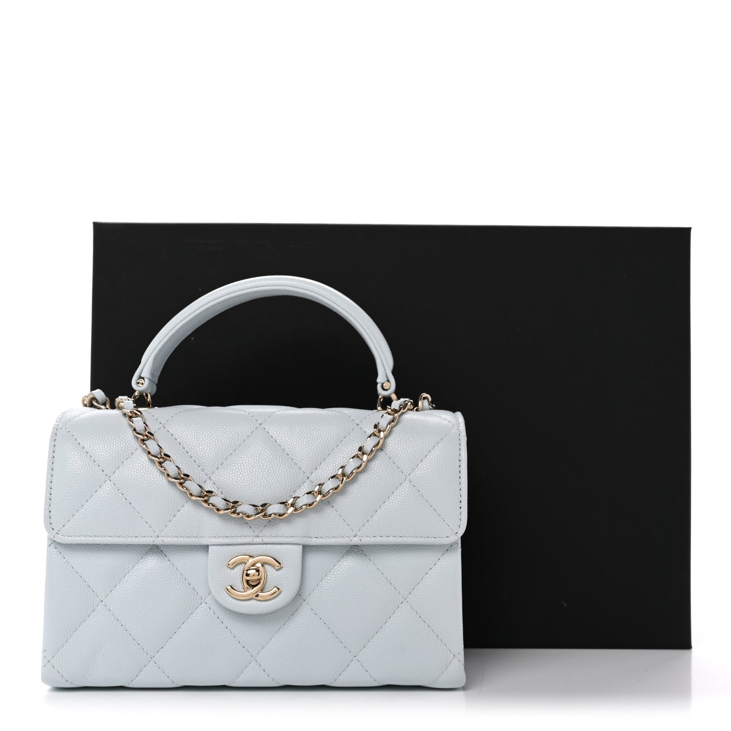 Caviar Quilted Mini Retro Twist Top Handle Flap Light Blue