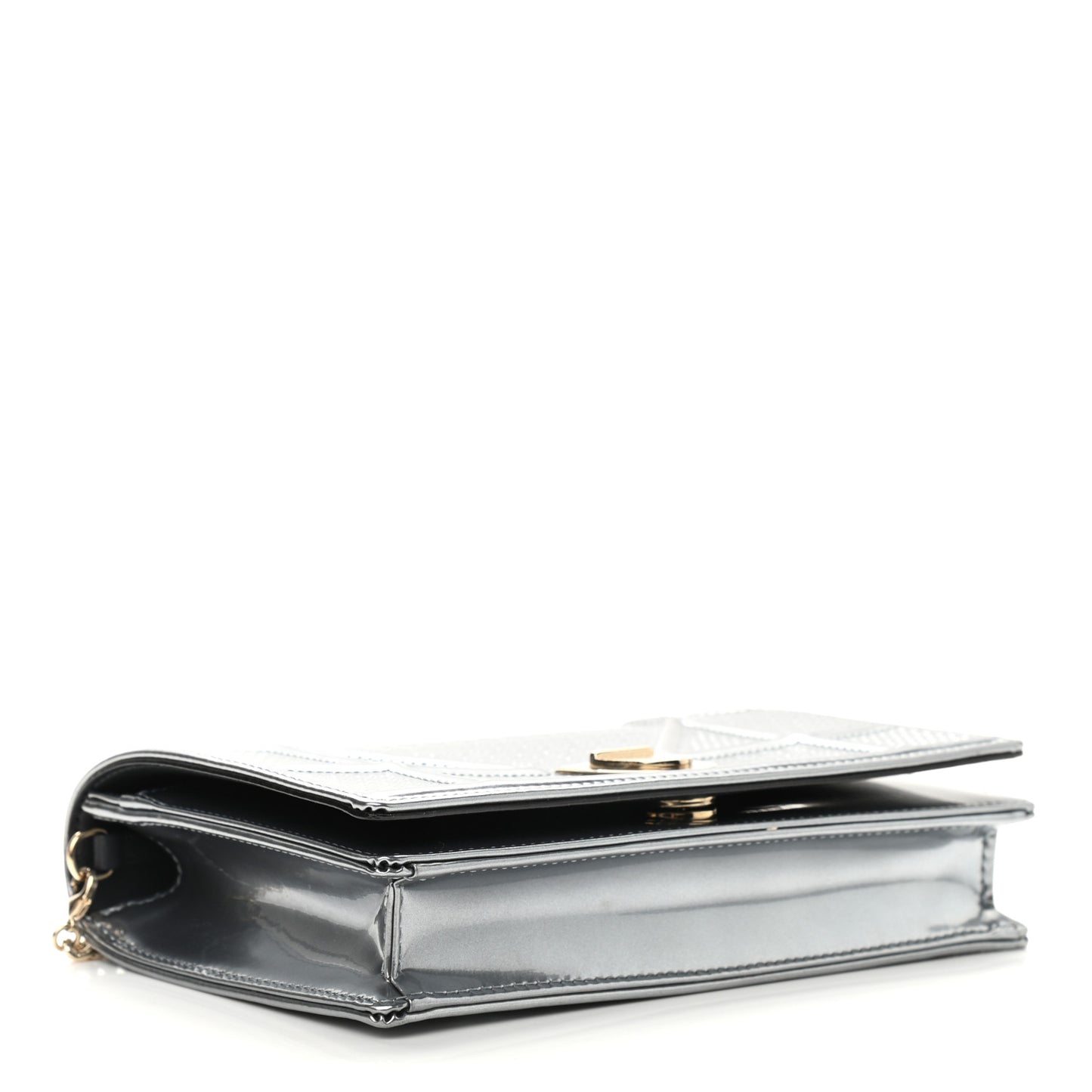Metallic Patent Micro-Cannage Diorama Wallet on Chain Pouch Silver