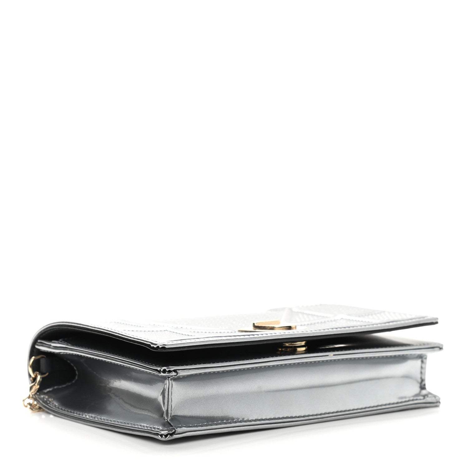 Christian Dior Metallic Patent Micro-Cannage Diorama Wallet on Chain Pouch Silver 4 of 10