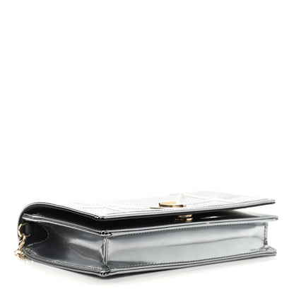 Christian Dior Metallic Patent Micro-Cannage Diorama Wallet on Chain Pouch Silver 4 of 10