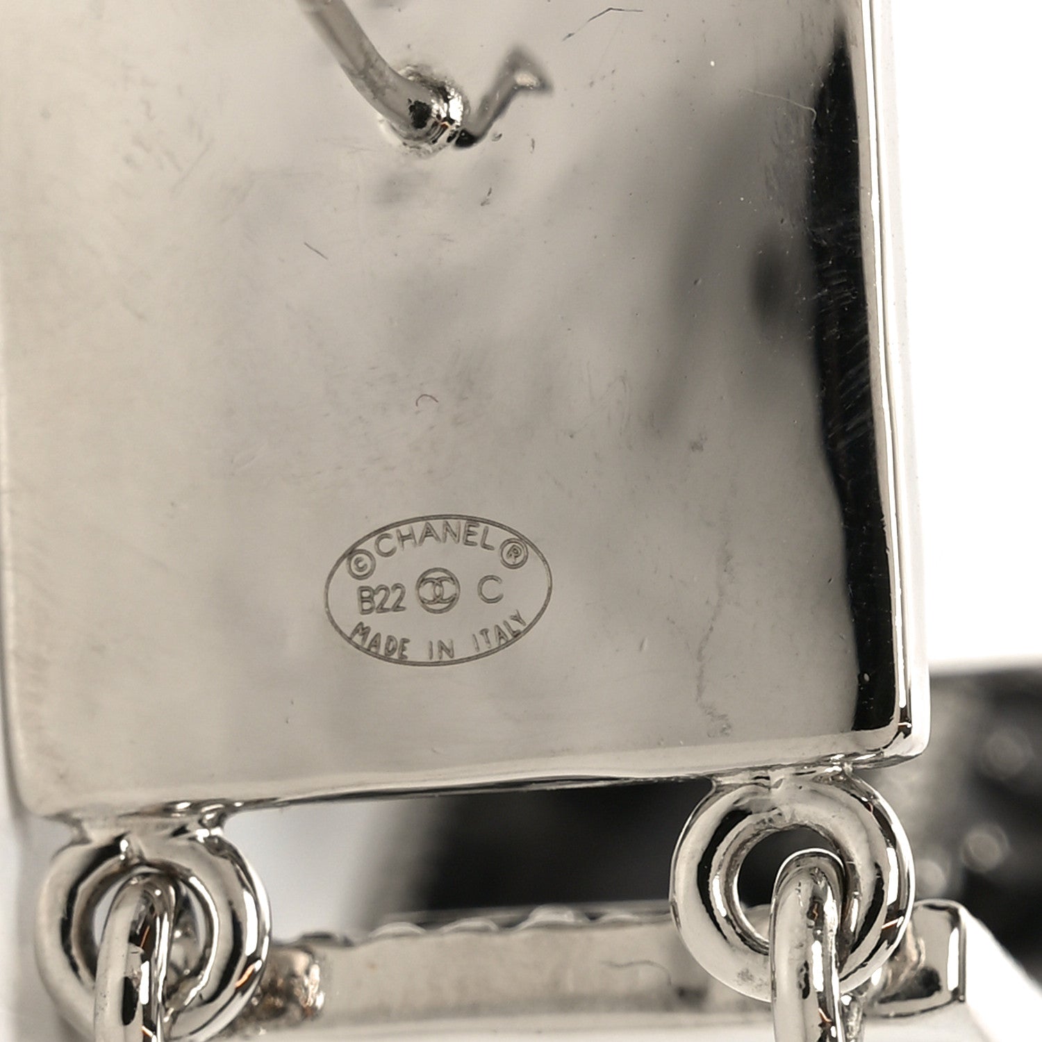 Chanel Metal Crystal Cha-Nel Logo Drop Earrings Silver 4 of 5