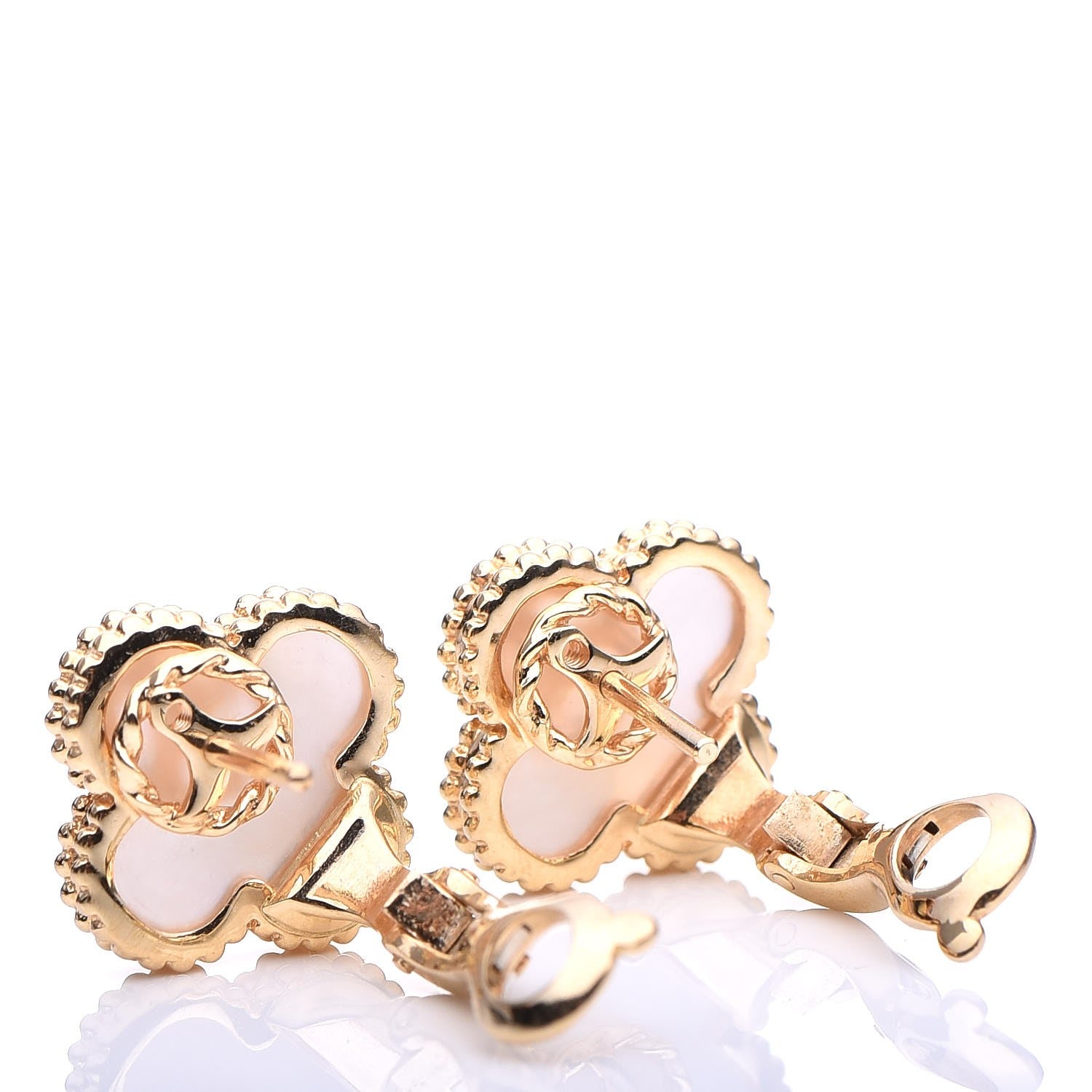 Van Cleef & Arpels 18K Yellow Gold Mother of Pearl Vintage Alhambra Earrings 3 of 10