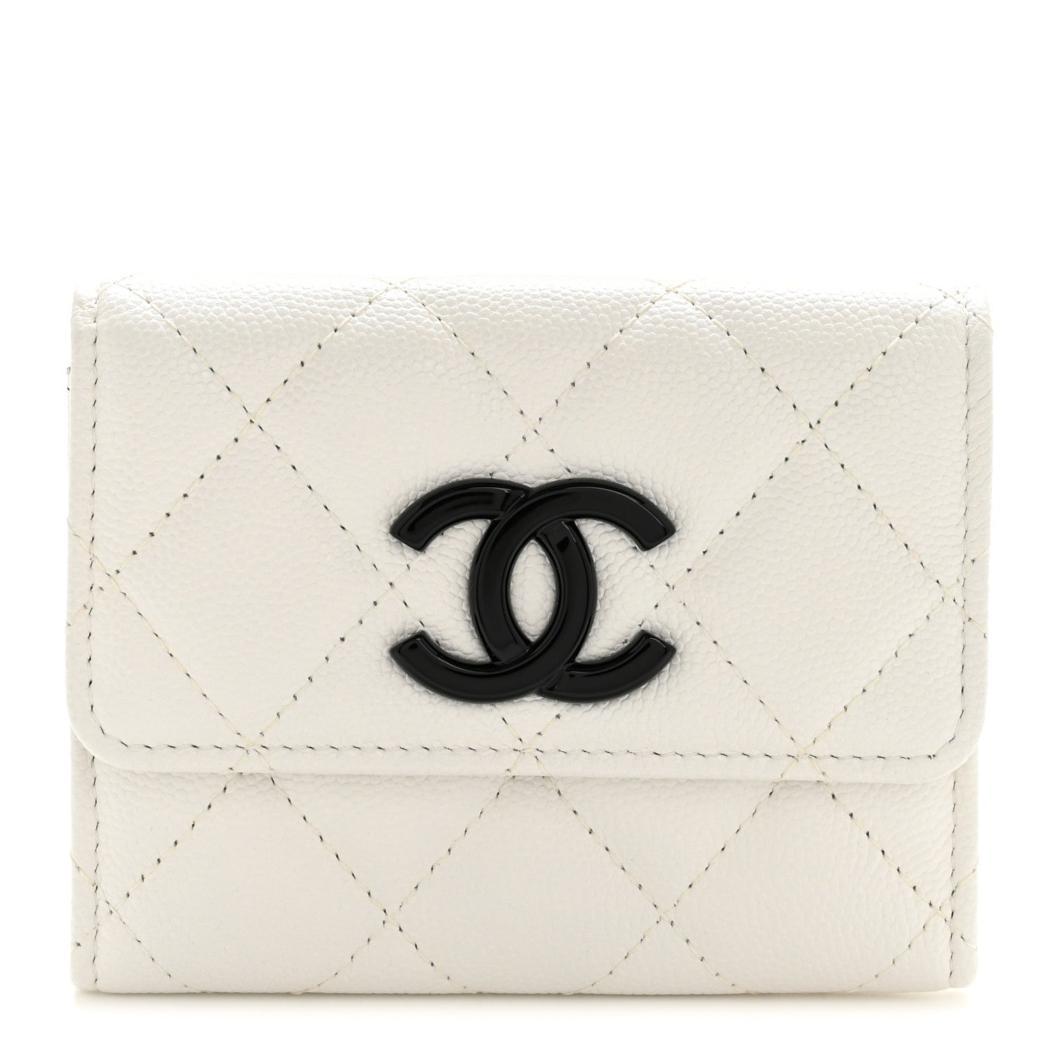 Chanel Caviar Quilted My Everything Flap Card Holder Wallet White Black 1 of 9