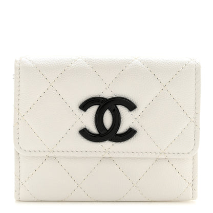 Chanel Caviar Quilted My Everything Flap Card Holder Wallet White Black 1 of 9