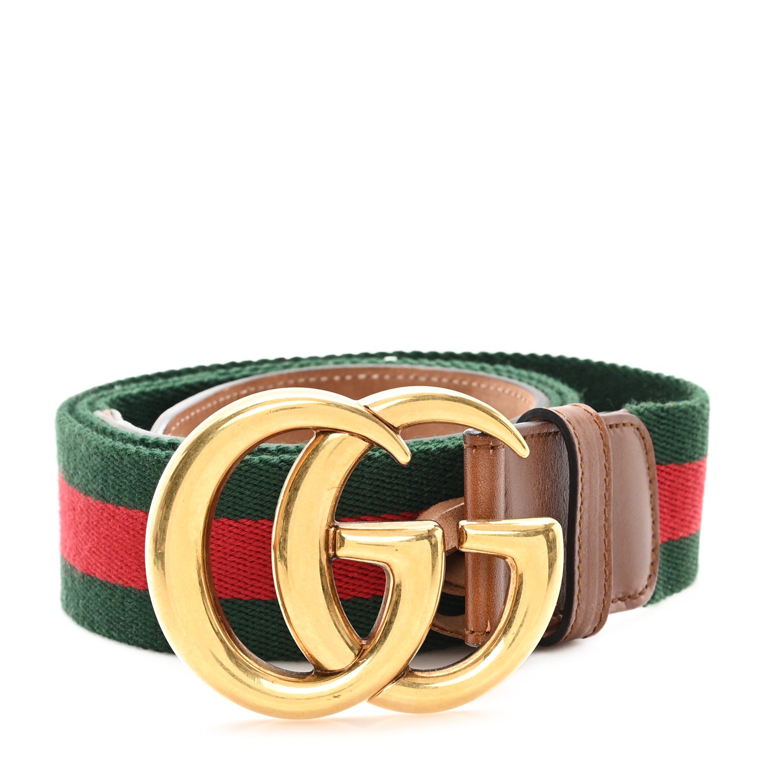 Gucci Nylon Calfskin Double G Web 40mm Belt 105 42 Green Red Cuir 1 of 5