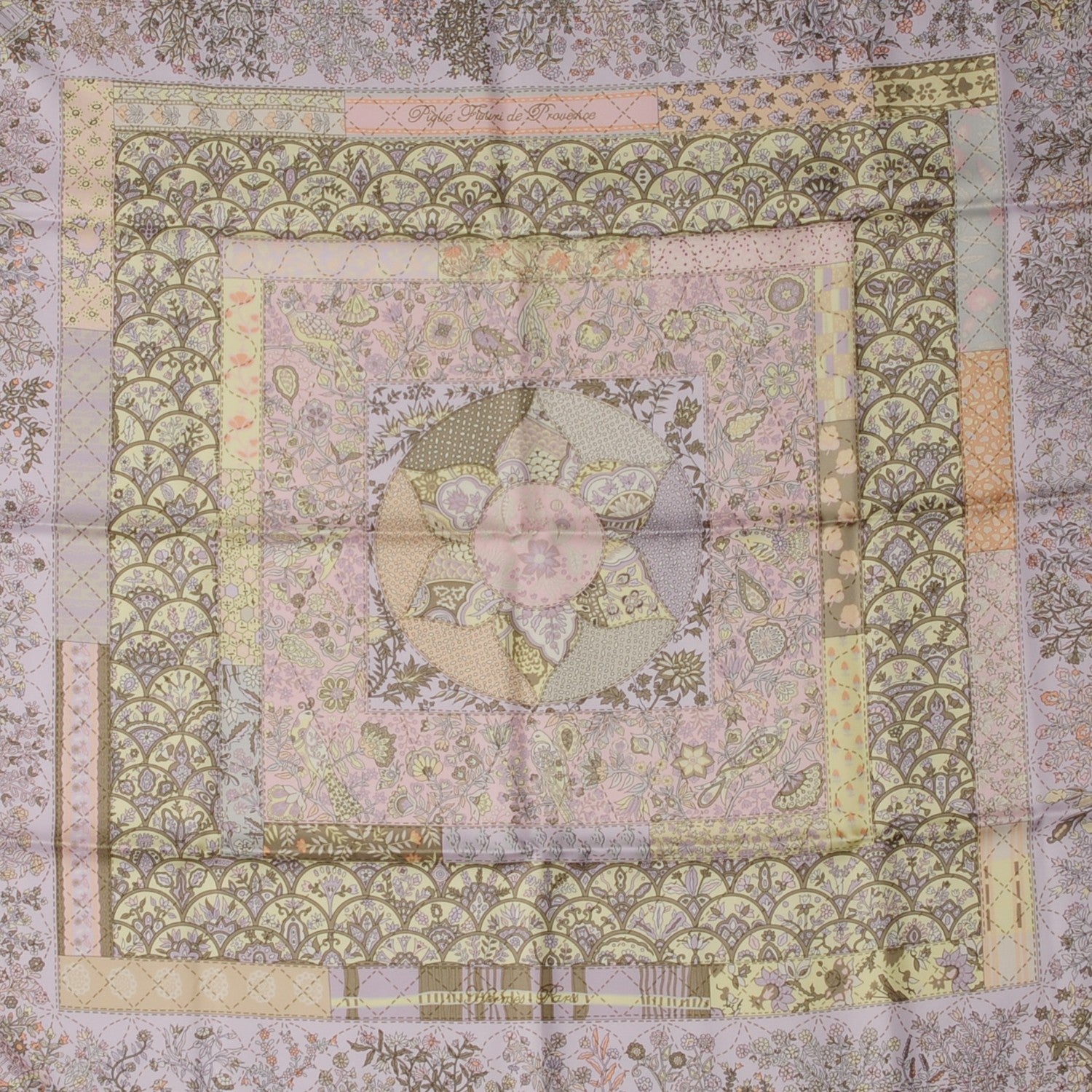 Hermes Silk Pique Fleuri de Provence Scarf 90 Gris Perle Lilac Rose Poudre 1 of 8