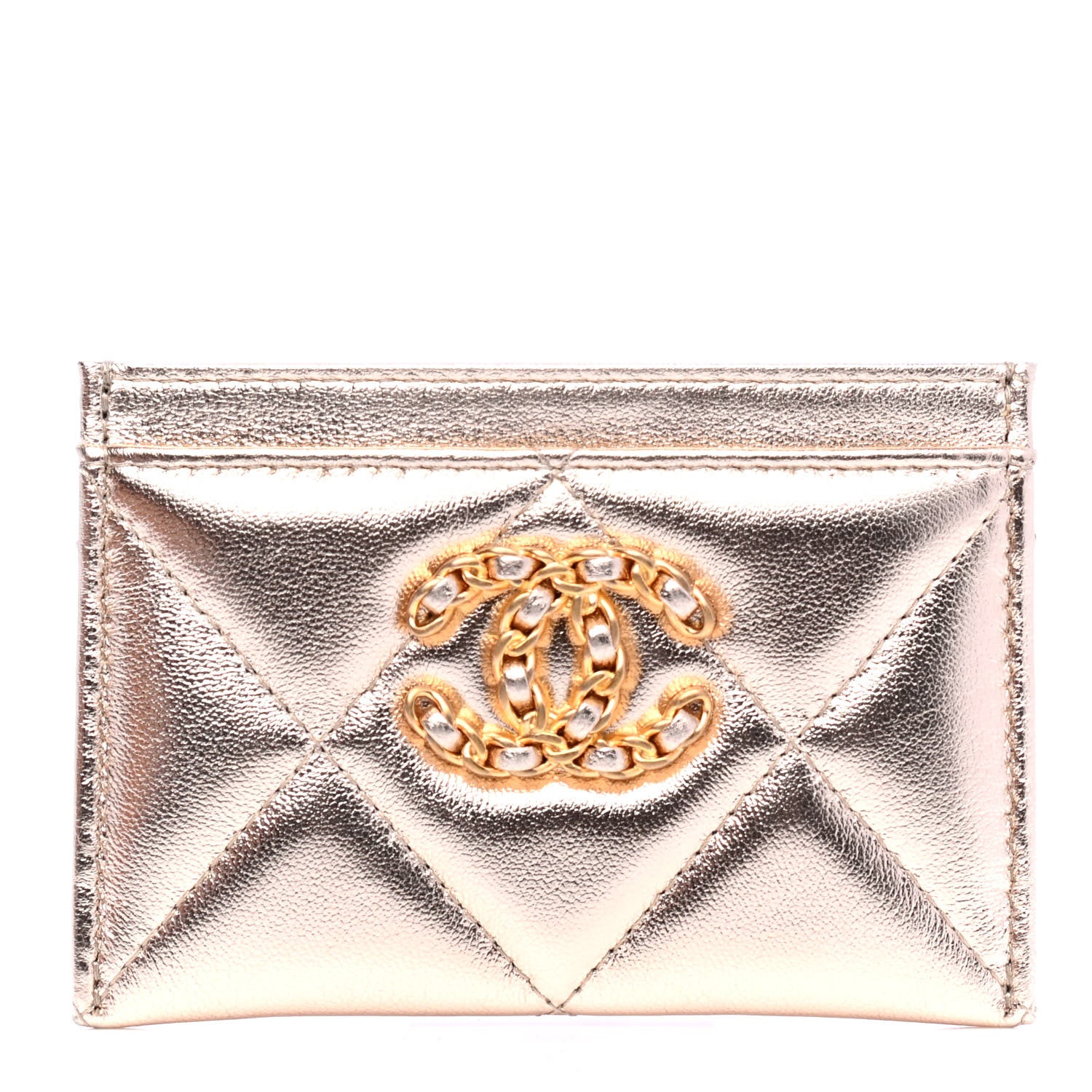 Chanel Metallic Lambskin Quilted Chanel 19 Card Holder Gold 1 of 4
