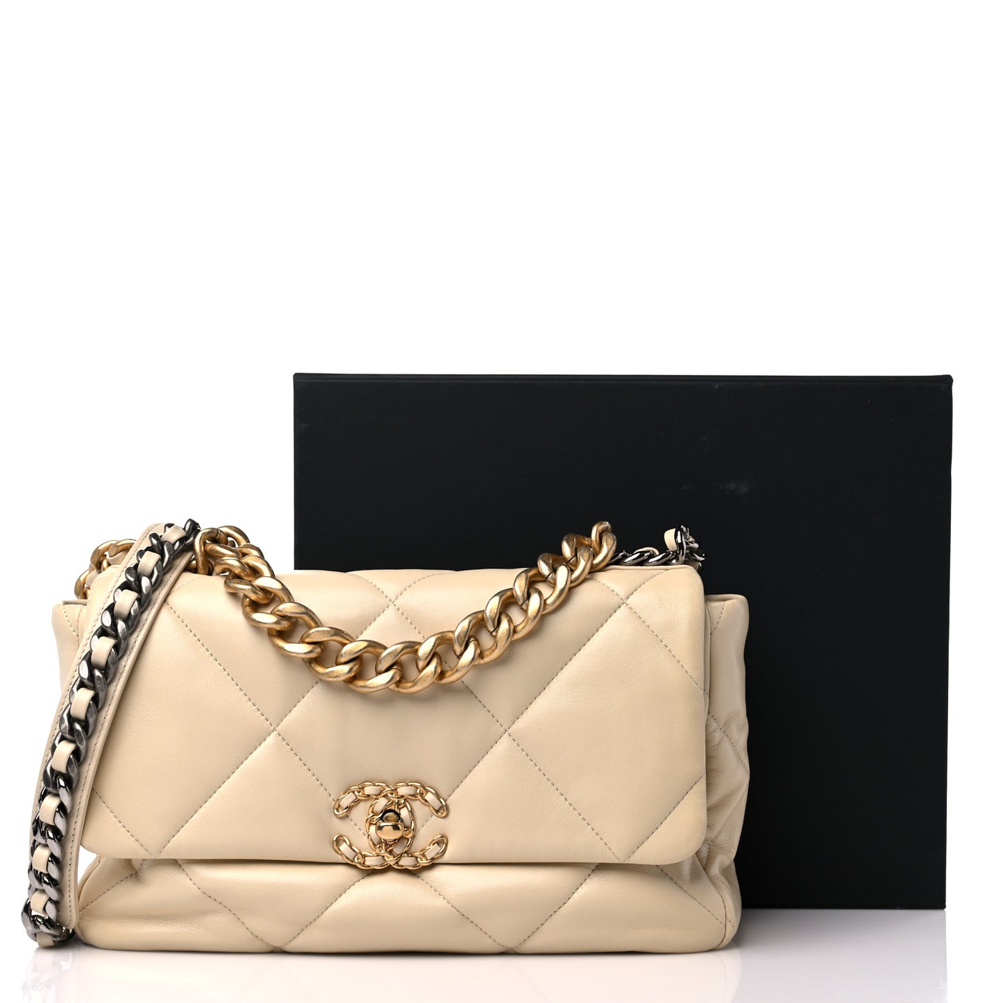 Lambskin Quilted Large Chanel 19 Flap Light Beige