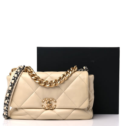 Chanel Lambskin Quilted Large Chanel 19 Flap Light Beige 10 of 10