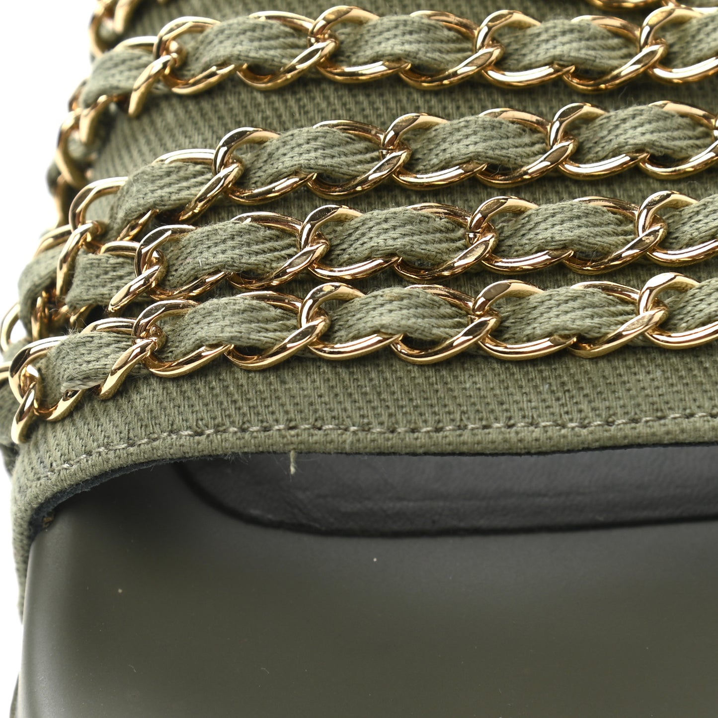 Canvas Chain Flat Sandals 38 Khaki