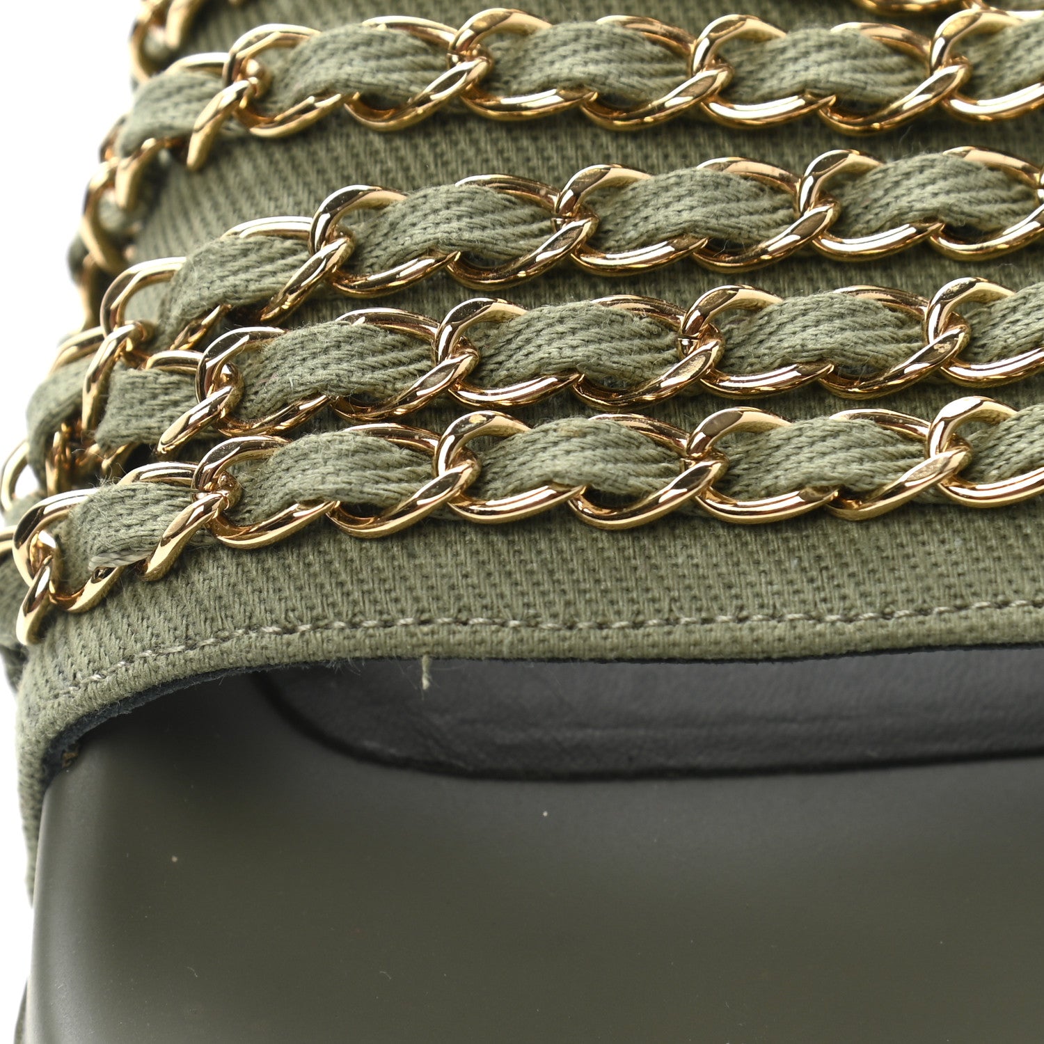 Chanel Canvas Chain Flat Sandals 38 Khaki 9 of 10