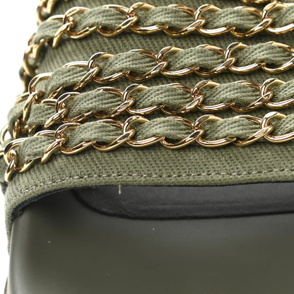 Chanel Canvas Chain Flat Sandals 38 Khaki 9 of 10