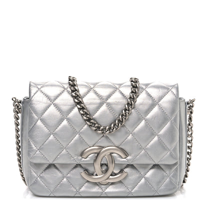 Chanel Metallic Lambskin Quilted Mini Maxi CC Flap Argent 1 of 10