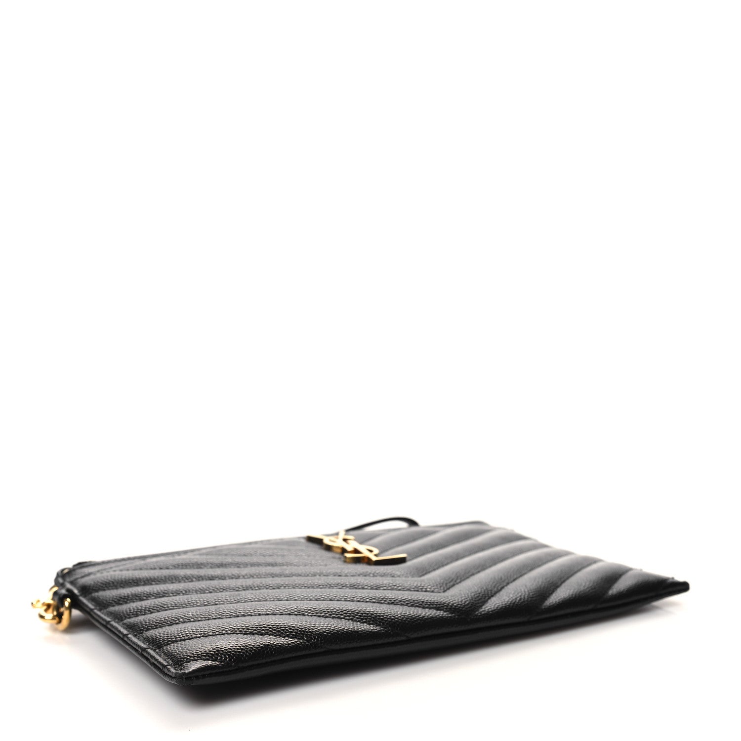 Saint Laurent Grain De Poudre Chevron Monogram Large Bill Pouch Black 4 of 13