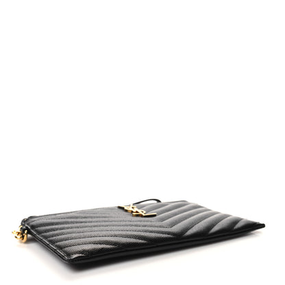 Saint Laurent Grain De Poudre Chevron Monogram Large Bill Pouch Black 4 of 13