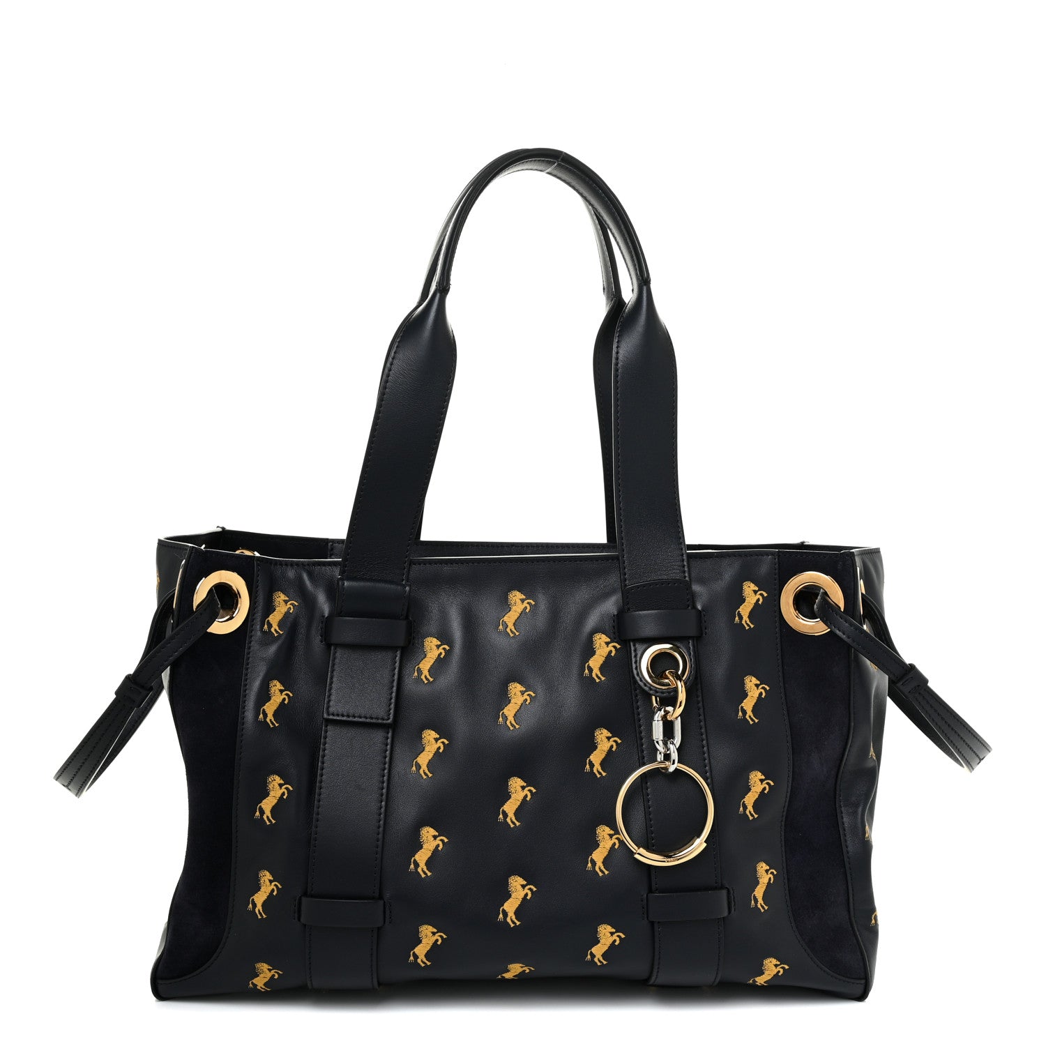 Chloe Smooth Calfskin Little Horses Embroidered Tao Zipped Tote Black 1 of 14