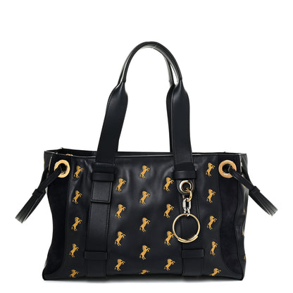 Chloe Smooth Calfskin Little Horses Embroidered Tao Zipped Tote Black 1 of 14