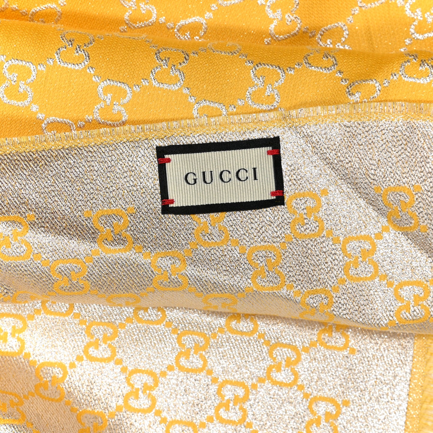 Cotton Lame GG Monogram Argentavio Fringe Scarf Lemon Light Grey
