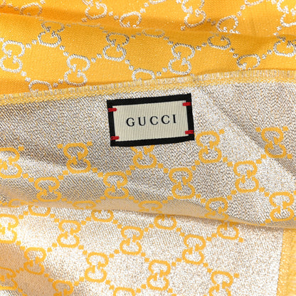 Gucci Cotton Lame GG Monogram Argentavio Fringe Scarf Lemon Light Grey 3 of 4