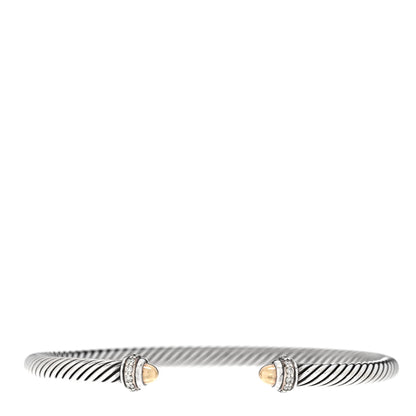 David Yurman Sterling Silver 18K Yellow Gold Diamond 4mm Dome Cable Classics Bracelet 1 of 4