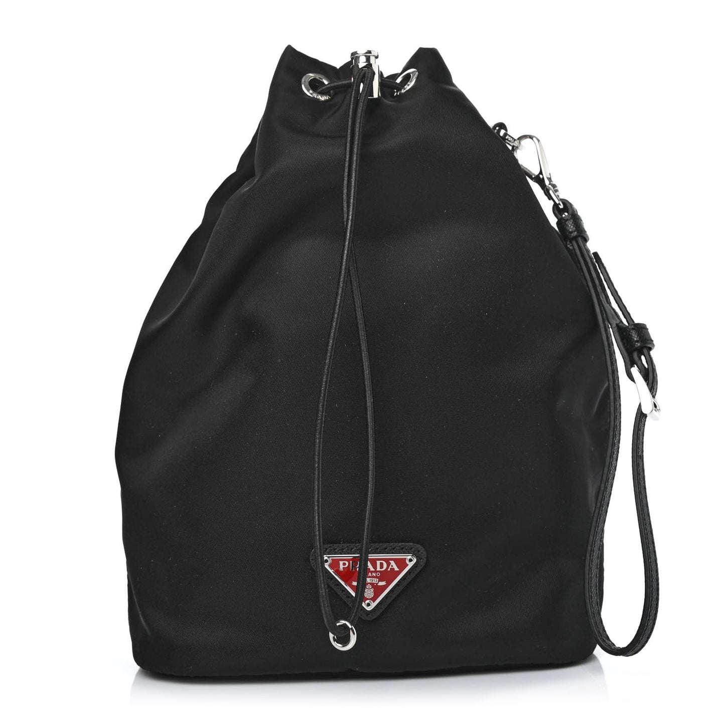 Saffiano Tessuto Nylon Vela Bucket Wristlet Black