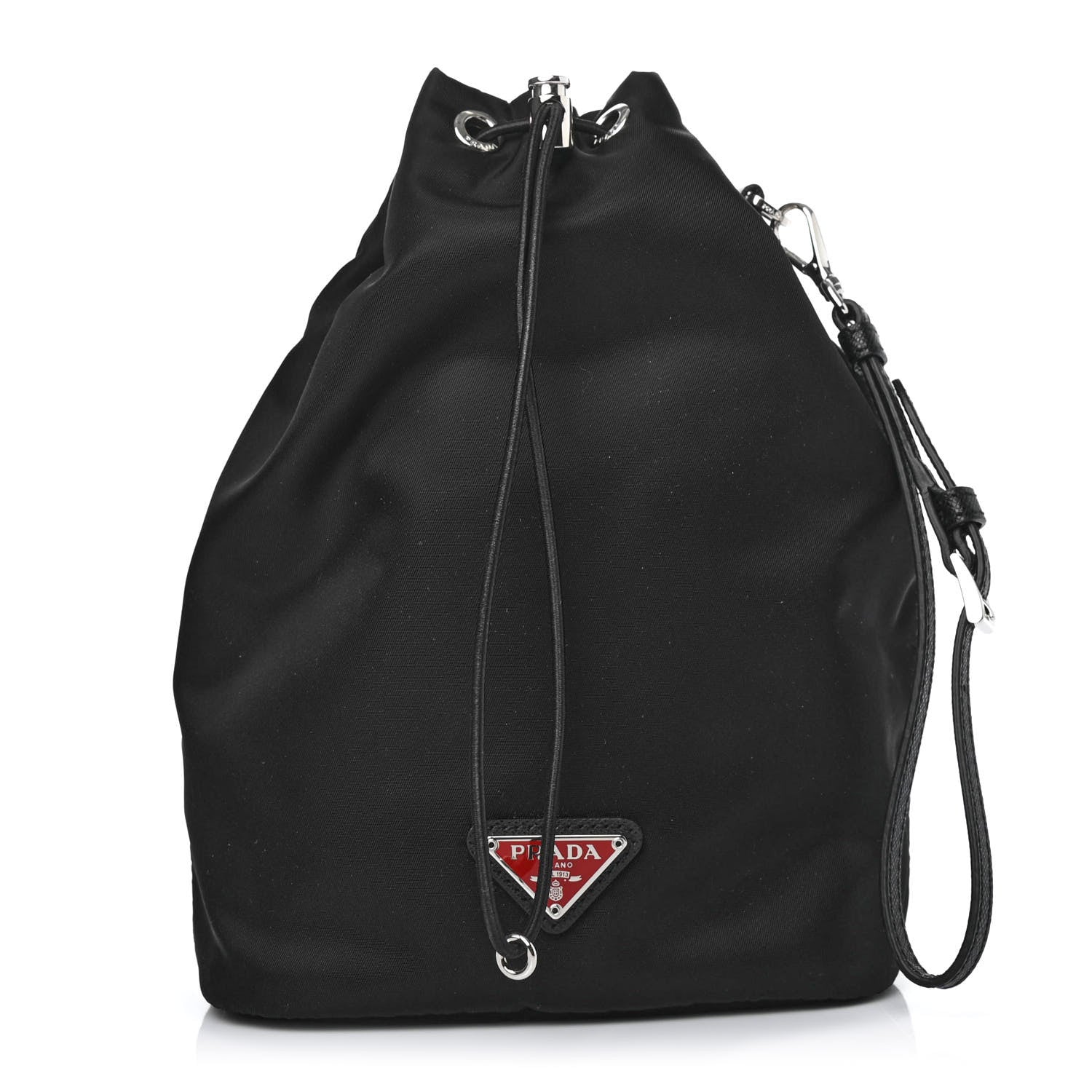 Prada Saffiano Tessuto Nylon Vela Bucket Wristlet Black 1 of 4