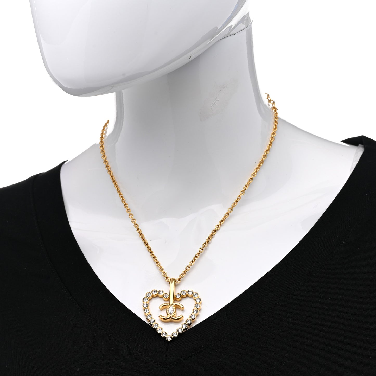 Crystal CC Heart Necklace Gold