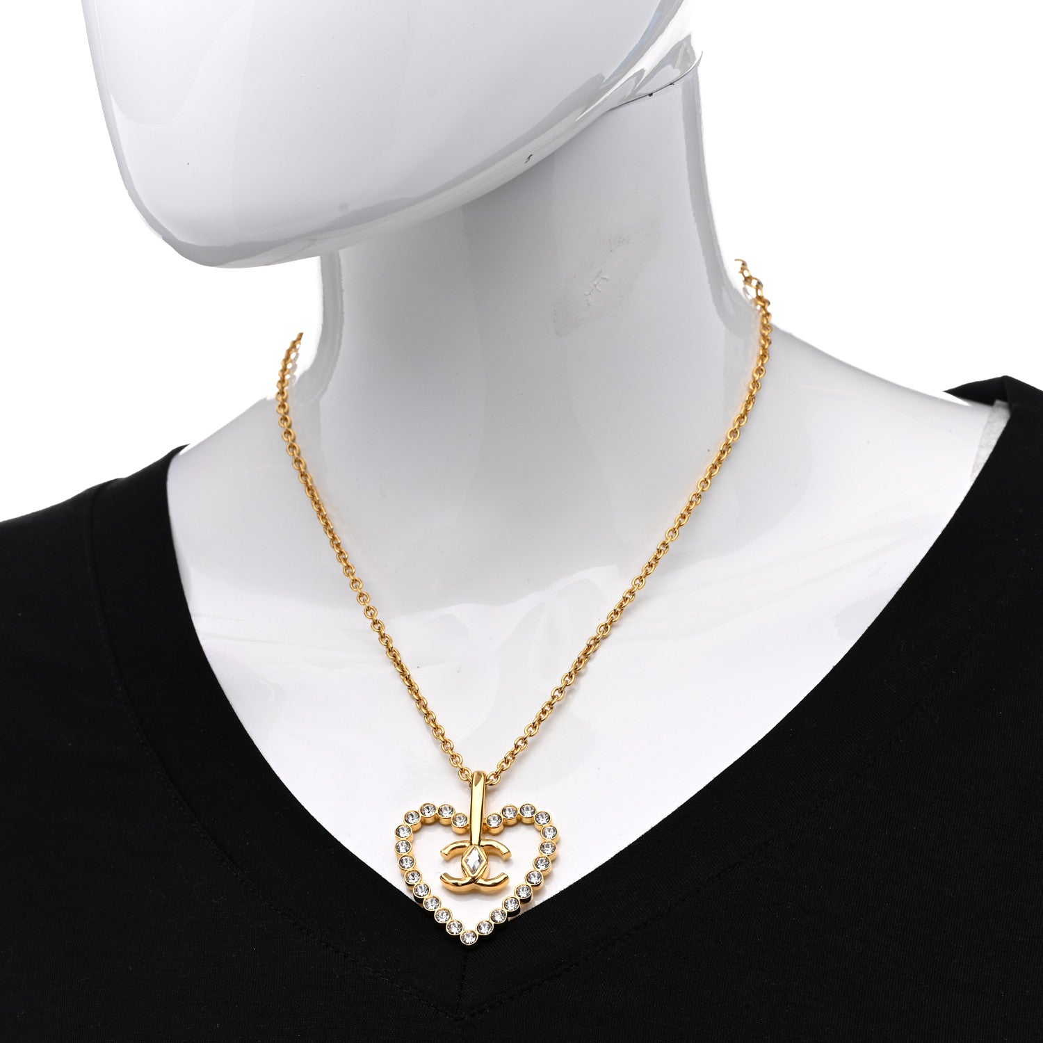 Chanel Crystal CC Heart Necklace Gold 2 of 6