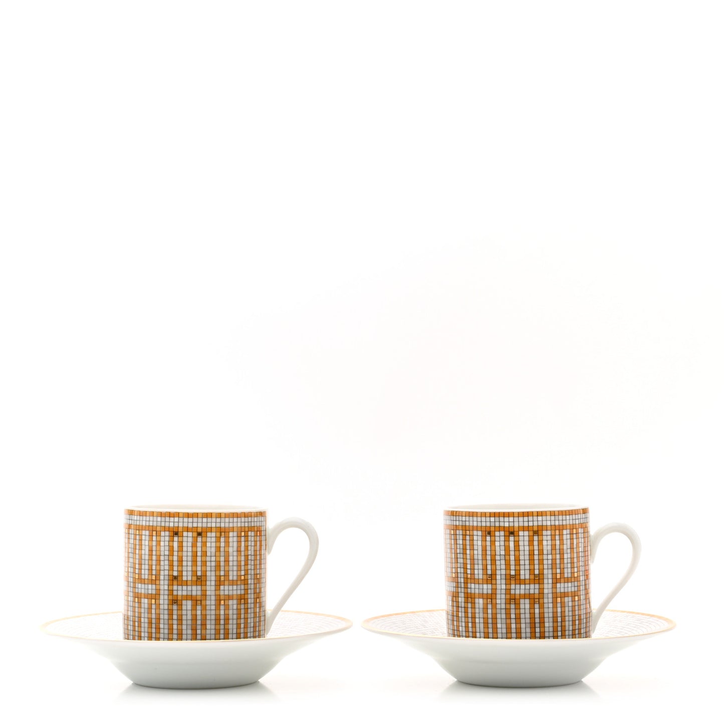 Porcelain Mosaique Au 24 Gold Coffee Cup and Saucer Set of 2