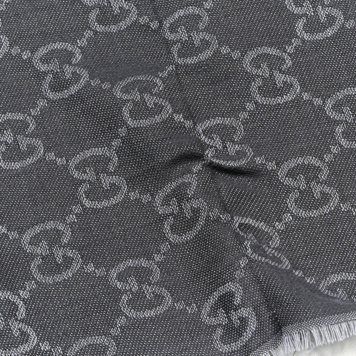 Wool Silk GG Monogram GGWeblong Fringe Scarf Shawl Blue