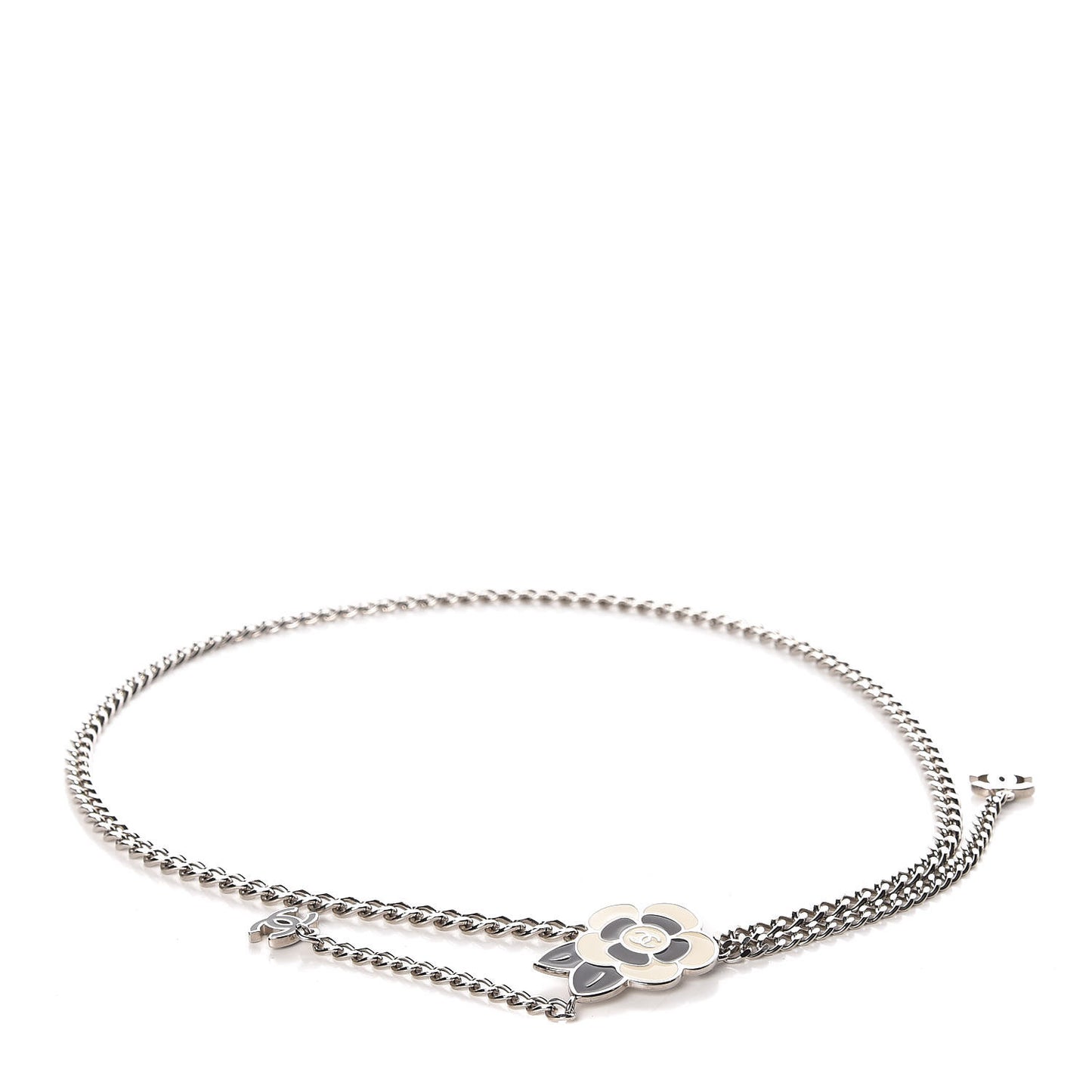 Enamel Camellia Chain Belt Silver White